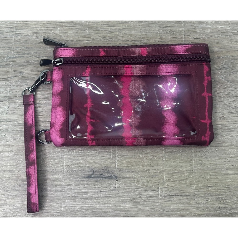 Lug Peekaboo RFID Pouch Wristlet Purse Shibori Wine Pink Maroon Quilted Pouch - Picture 4 of 8